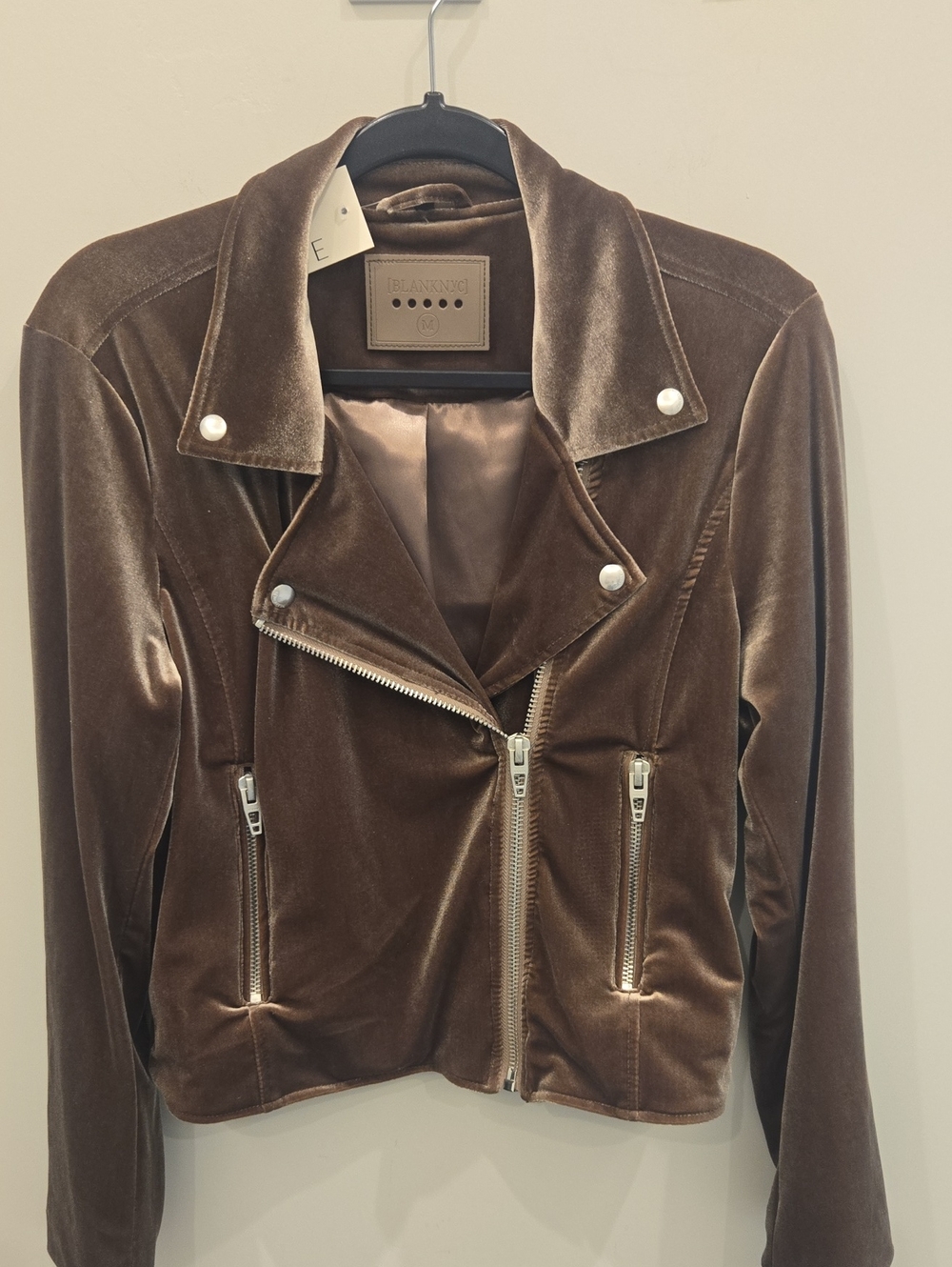 NWT BlankNYC Velvet Moto Jacket - Taupe/Brown. Size Medium.